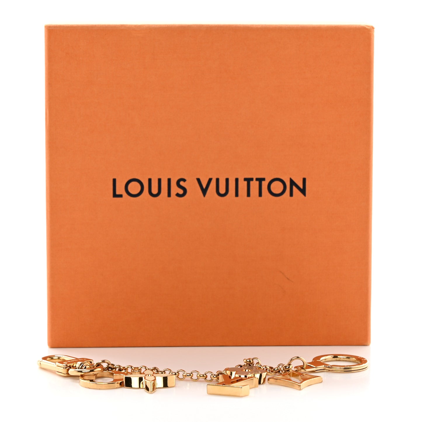 Brass Enamel Fleur De Monogram Bag Charm Chain Gold