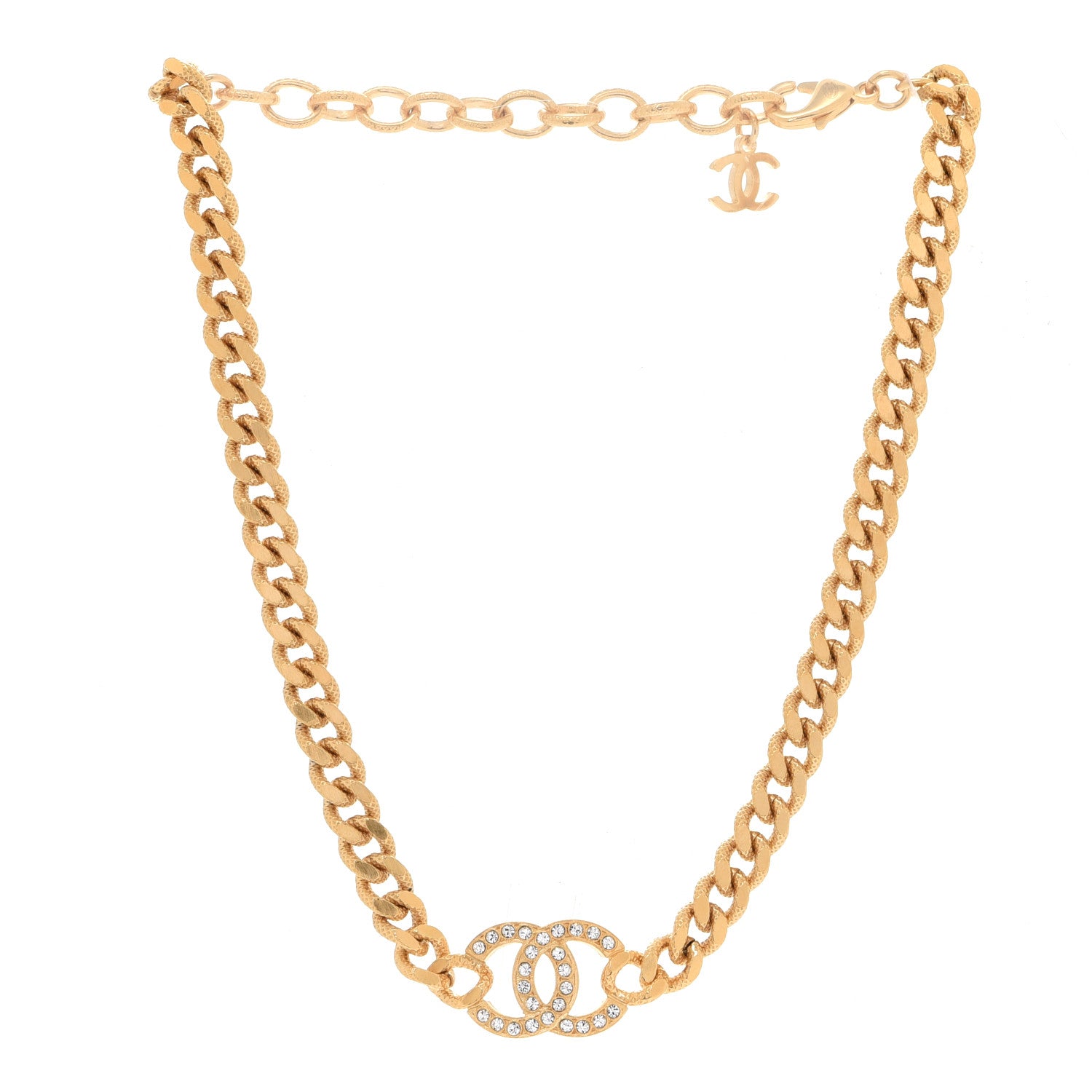 Chanel Crystal Chain Link CC Choker Necklace Gold 3 of 6
