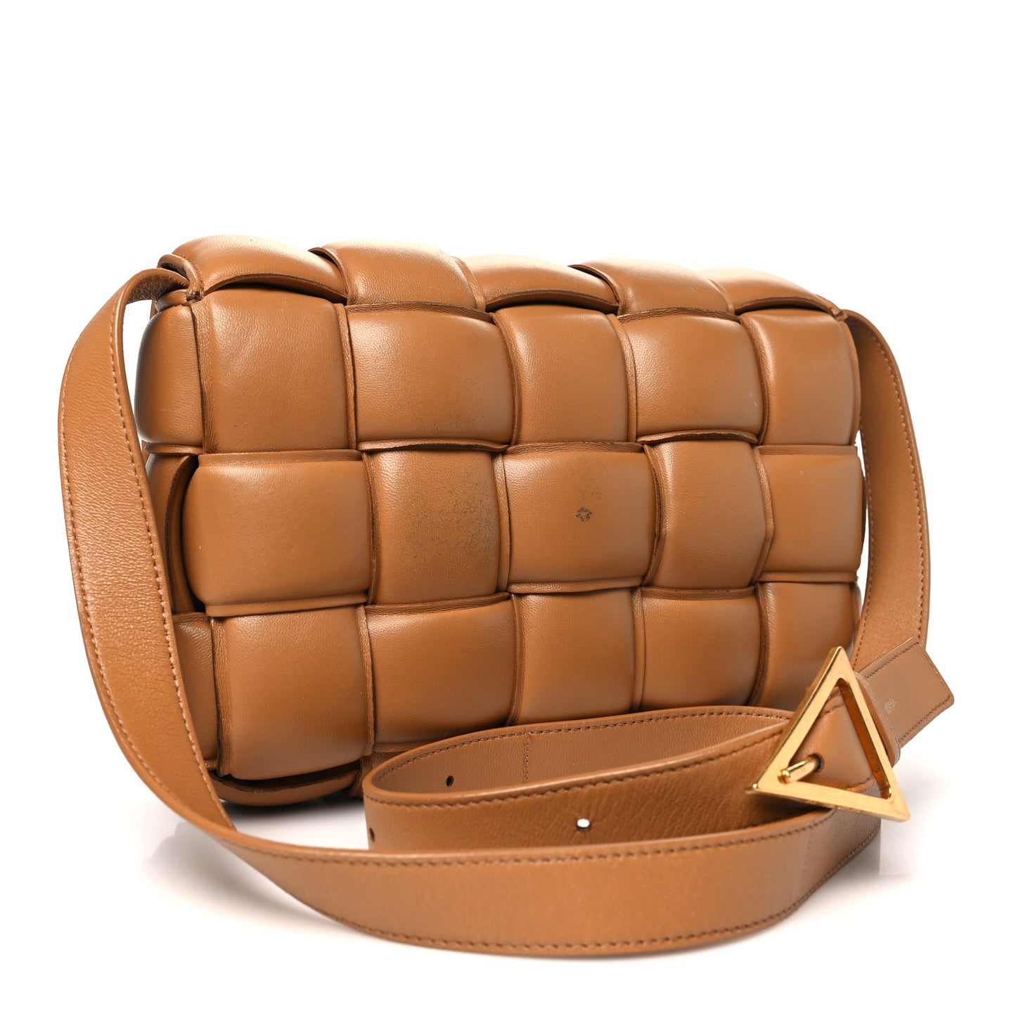 Nappa Maxi Intreccio Padded Cassette Crossbody Bag Caramel