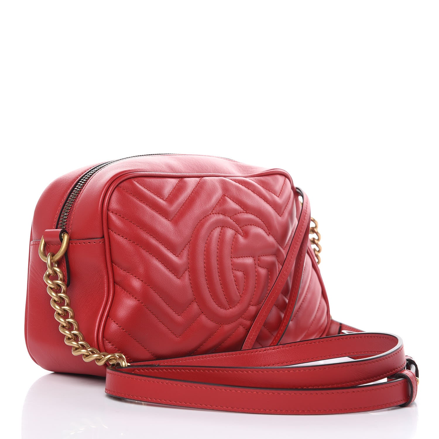 Gucci Calfskin Matelasse Small GG Marmont Chain Shoulder Bag Hibiscus Red 3 of 10