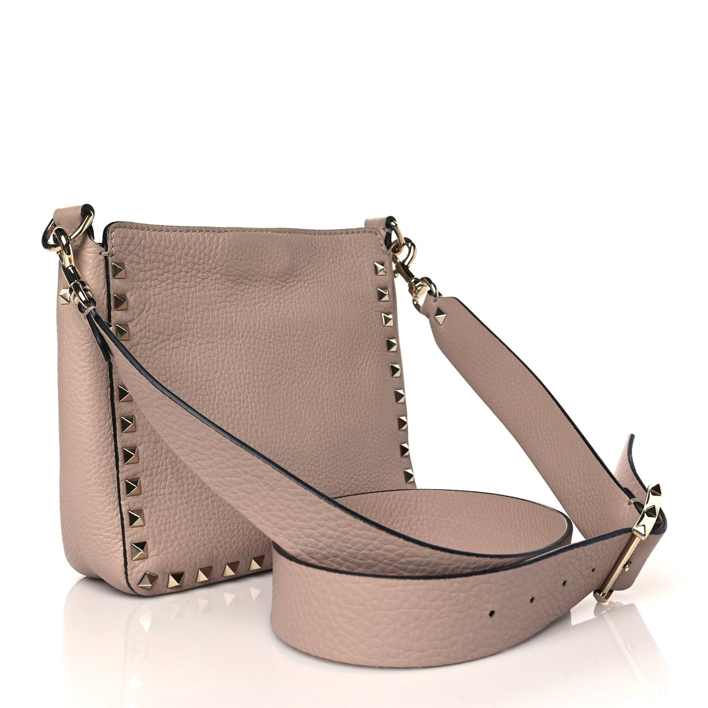 Pebbled Calfskin Mini Rockstud Flip-Lock Messenger Bag Poudre