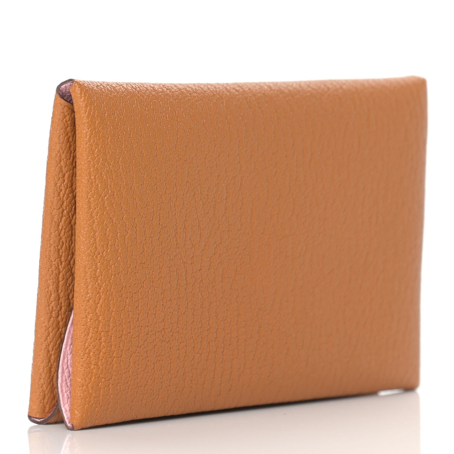 Hermes Chevre Mysore Verso Calvi Duo Card Case Caramel Rose Sakura 2 of 7