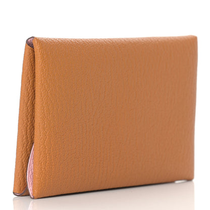 Hermes Chevre Mysore Verso Calvi Duo Card Case Caramel Rose Sakura 2 of 7