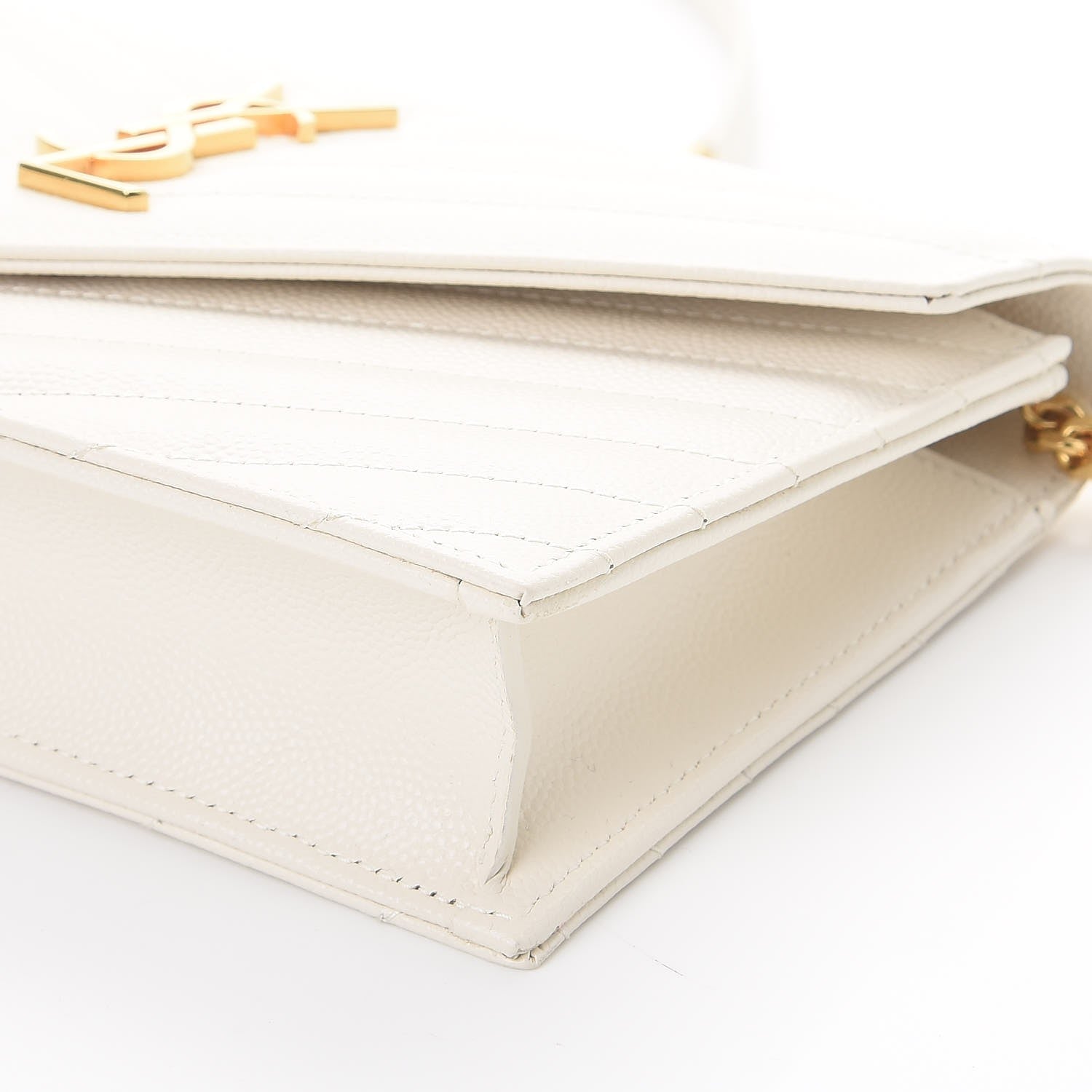 Saint Laurent Grain De Poudre Matelasse Chevron Monogram Envelope Chain Wallet Porcellana 10 of 11