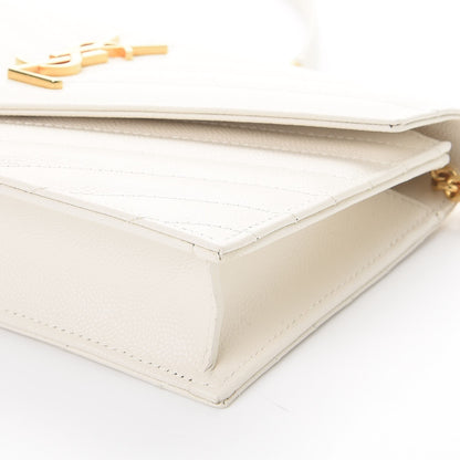 Saint Laurent Grain De Poudre Matelasse Chevron Monogram Envelope Chain Wallet Porcellana 10 of 11