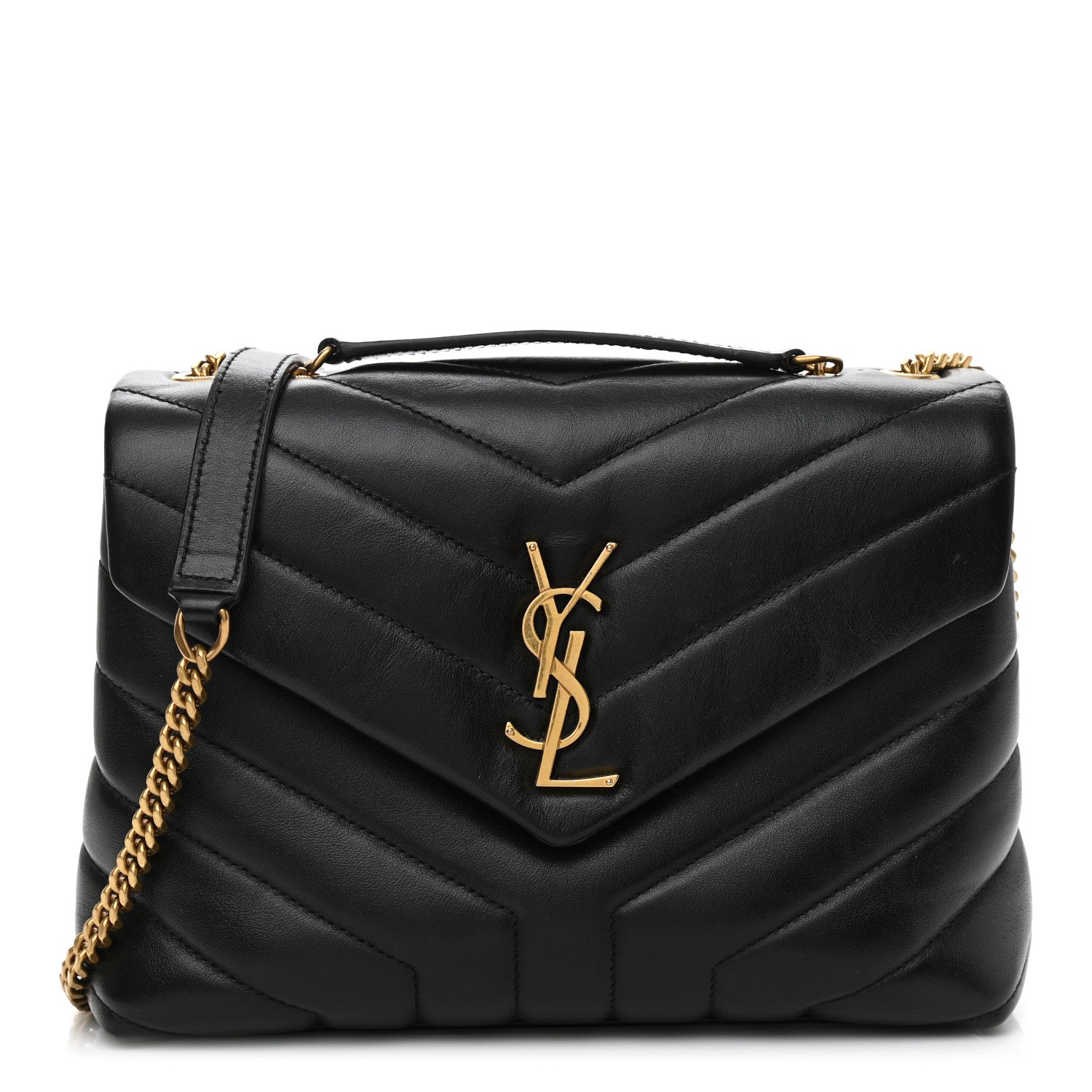 Saint Laurent Calfskin Y Quilted Monogram Small Loulou Chain Satchel Black 1 of 10