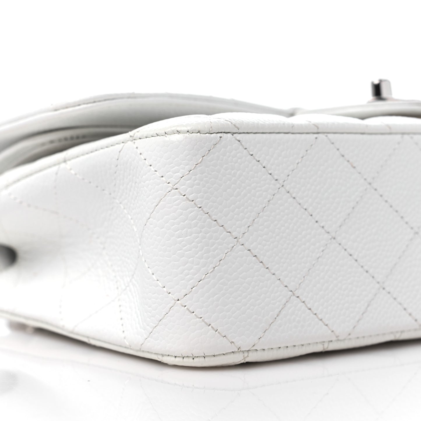Caviar Quilted Medium Double Flap White