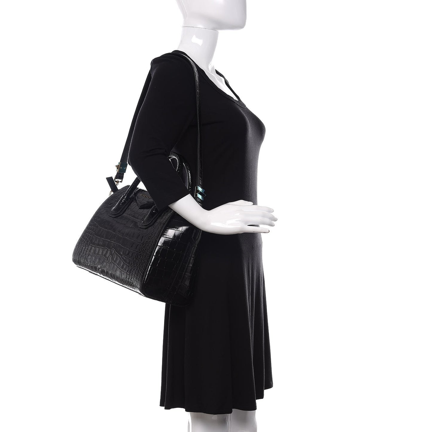 Calfskin Crocodile Embossed Small Antigona Black