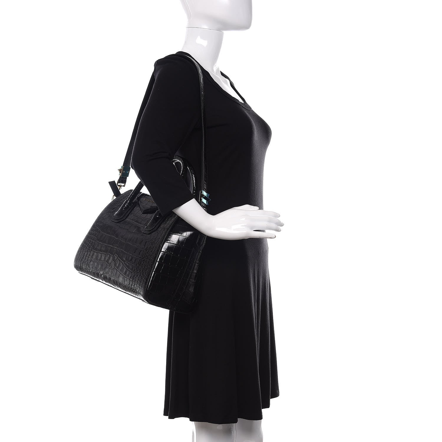Givenchy Calfskin Crocodile Embossed Small Antigona Black 2 of 10