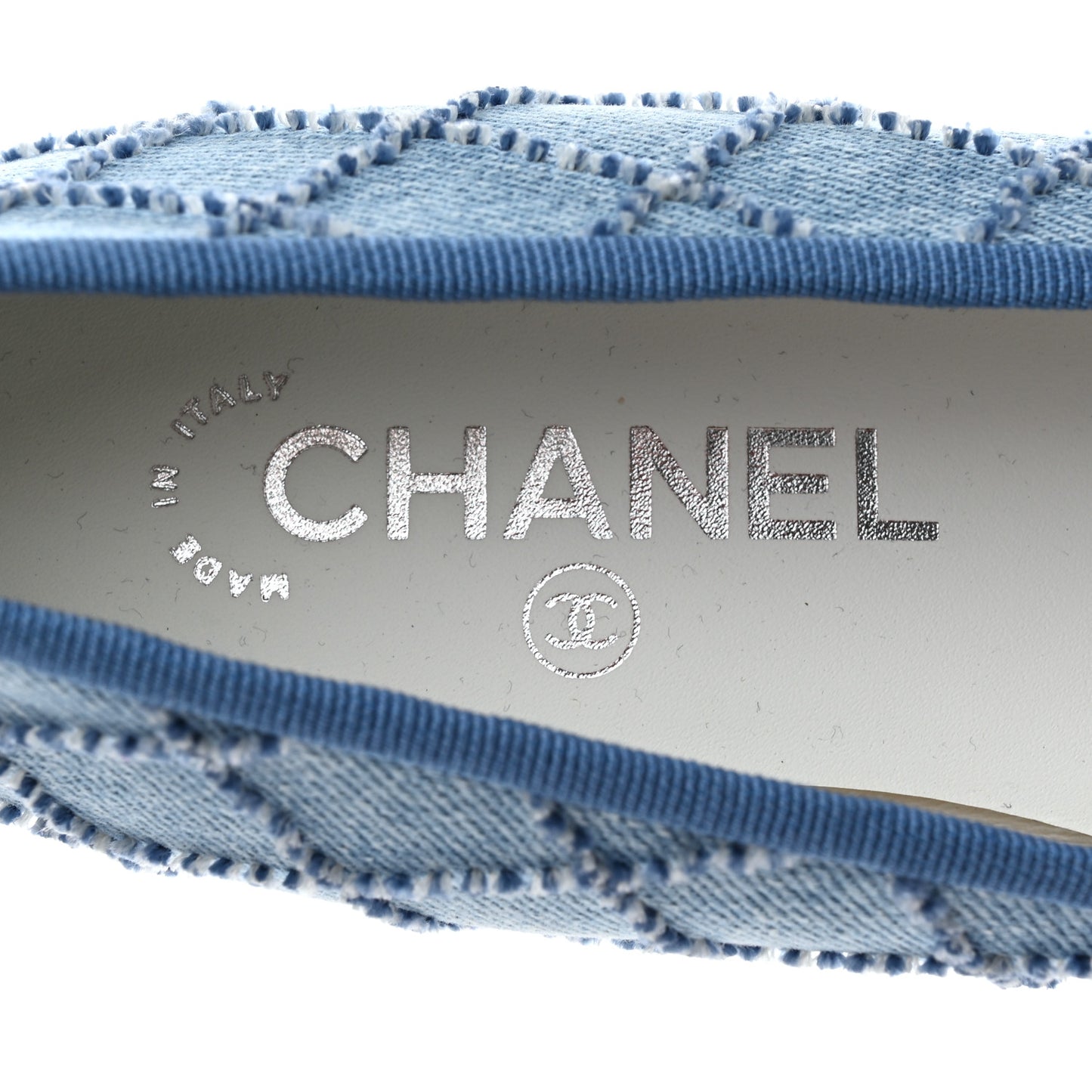 Denim Embroidered Grosgrain CC Cap Toe Ballerina Flats 37 Blue Black