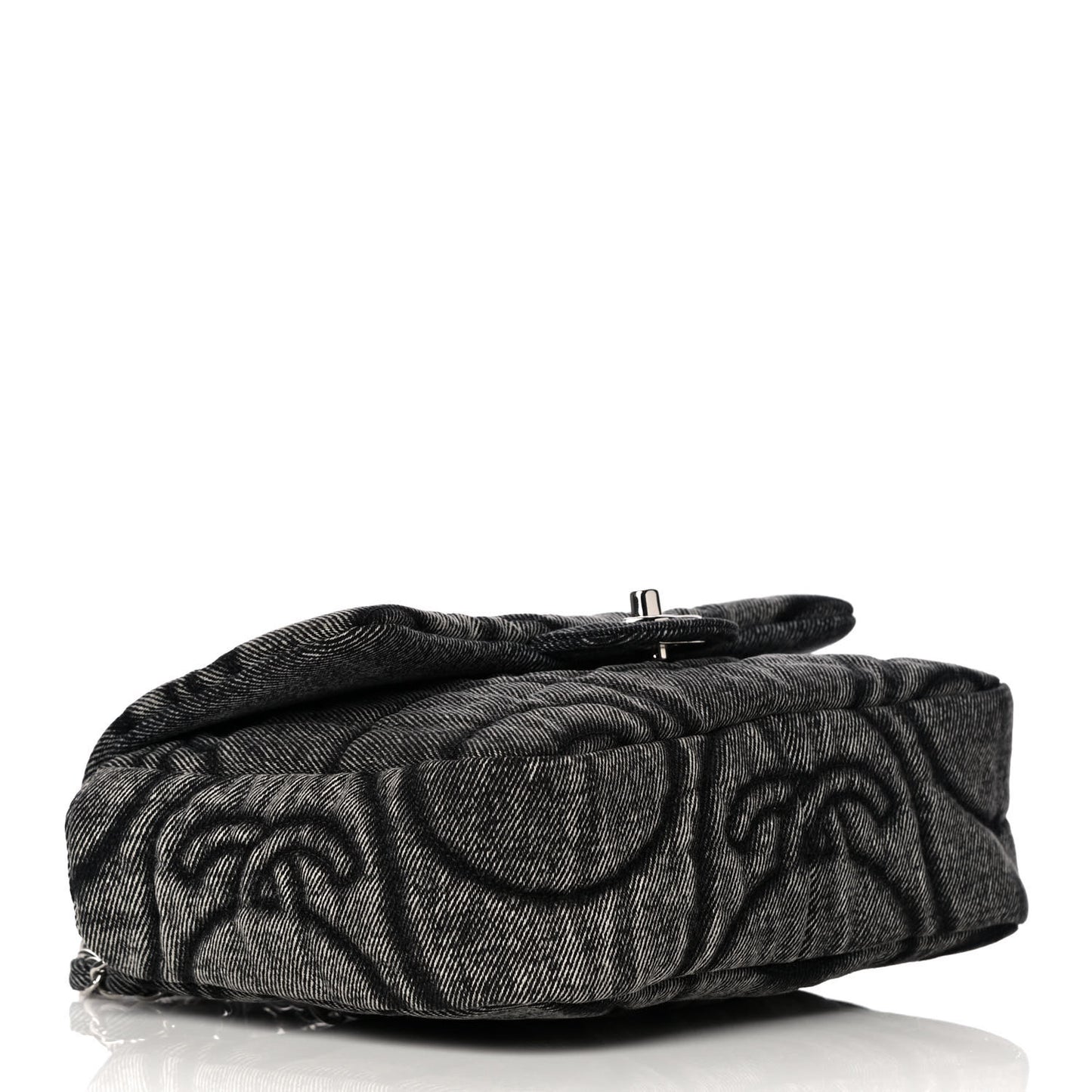 Denim Embossed CC Logo Print Mini Single Flap Black