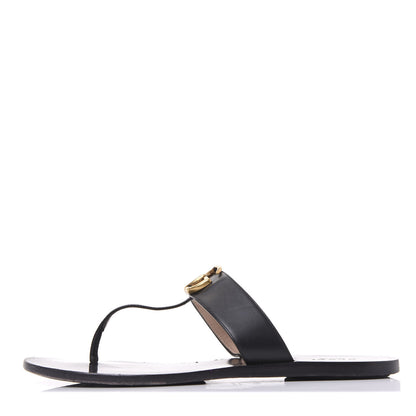 Gucci Calfskin GG Marmont Thong Sandals 39.5 Black 1 of 8