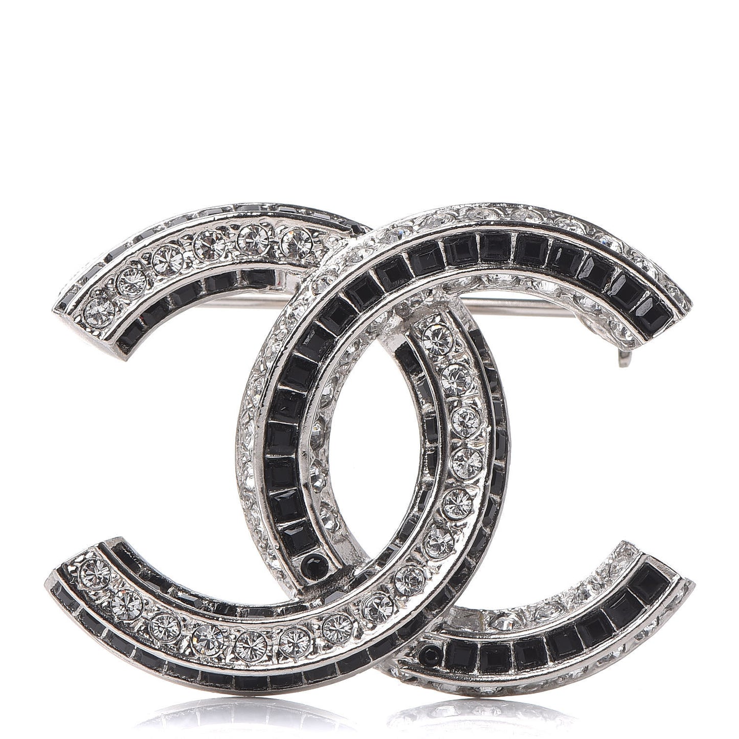Baguette Crystal CC Brooch Silver Black