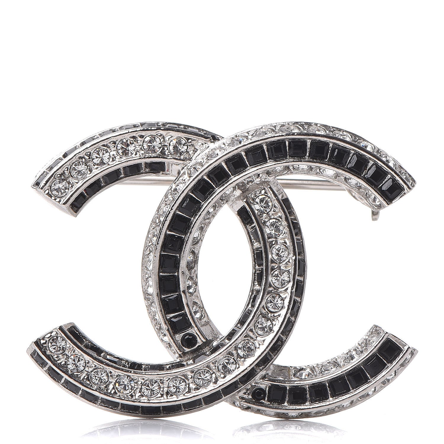 Chanel Baguette Crystal CC Brooch Silver Black 1 of 4