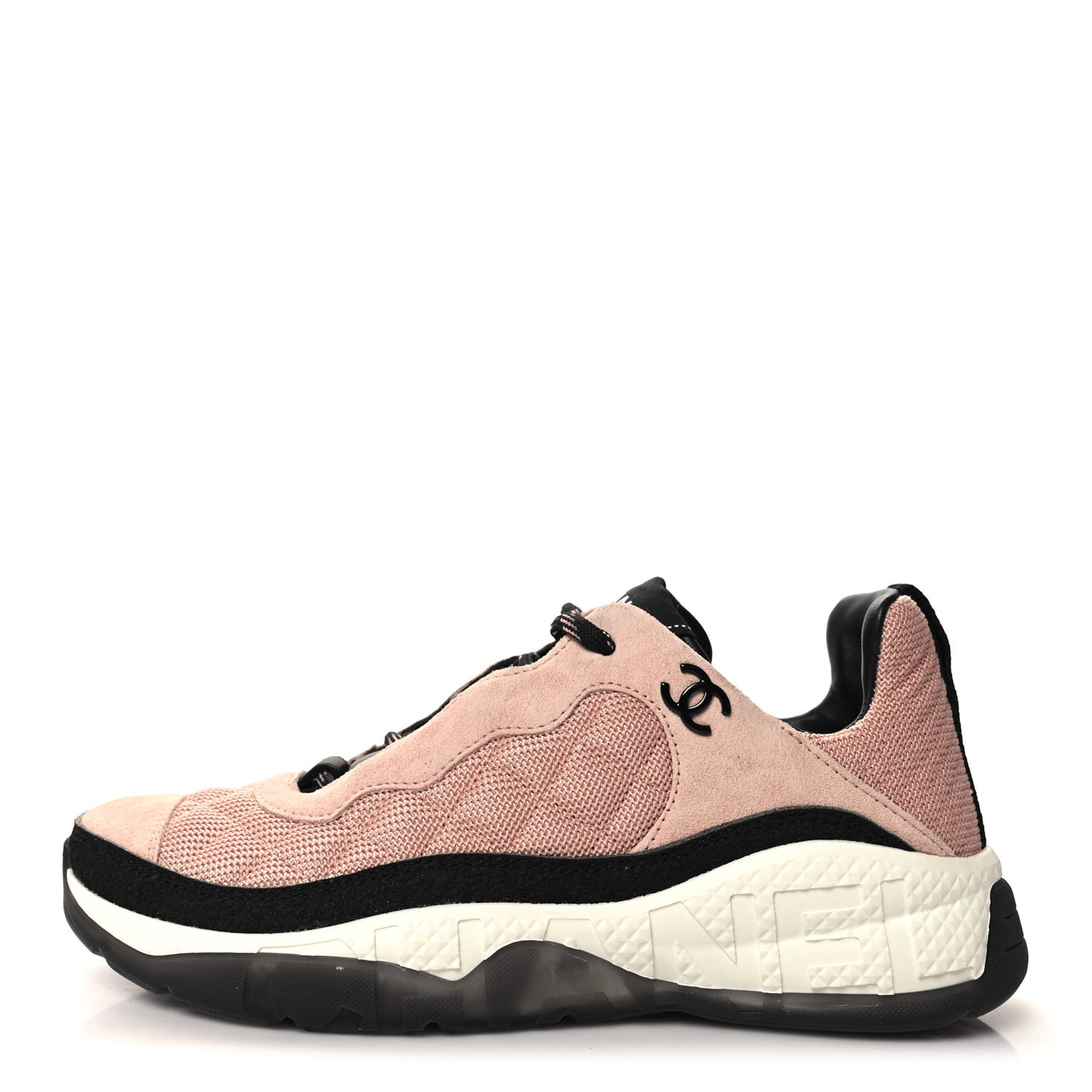 Mesh Suede Calfskin Quilted Sneakers 38 Pink Beige