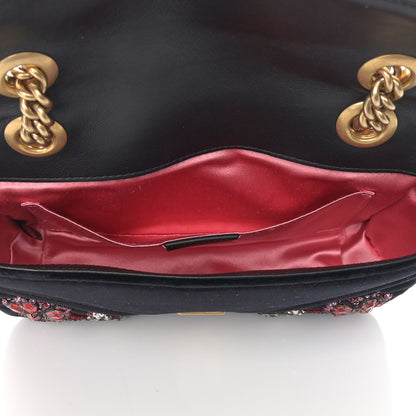 Gucci Velvet Matelasse Embroidered Mini GG Marmont Shoulder Bag Black 5 of 9