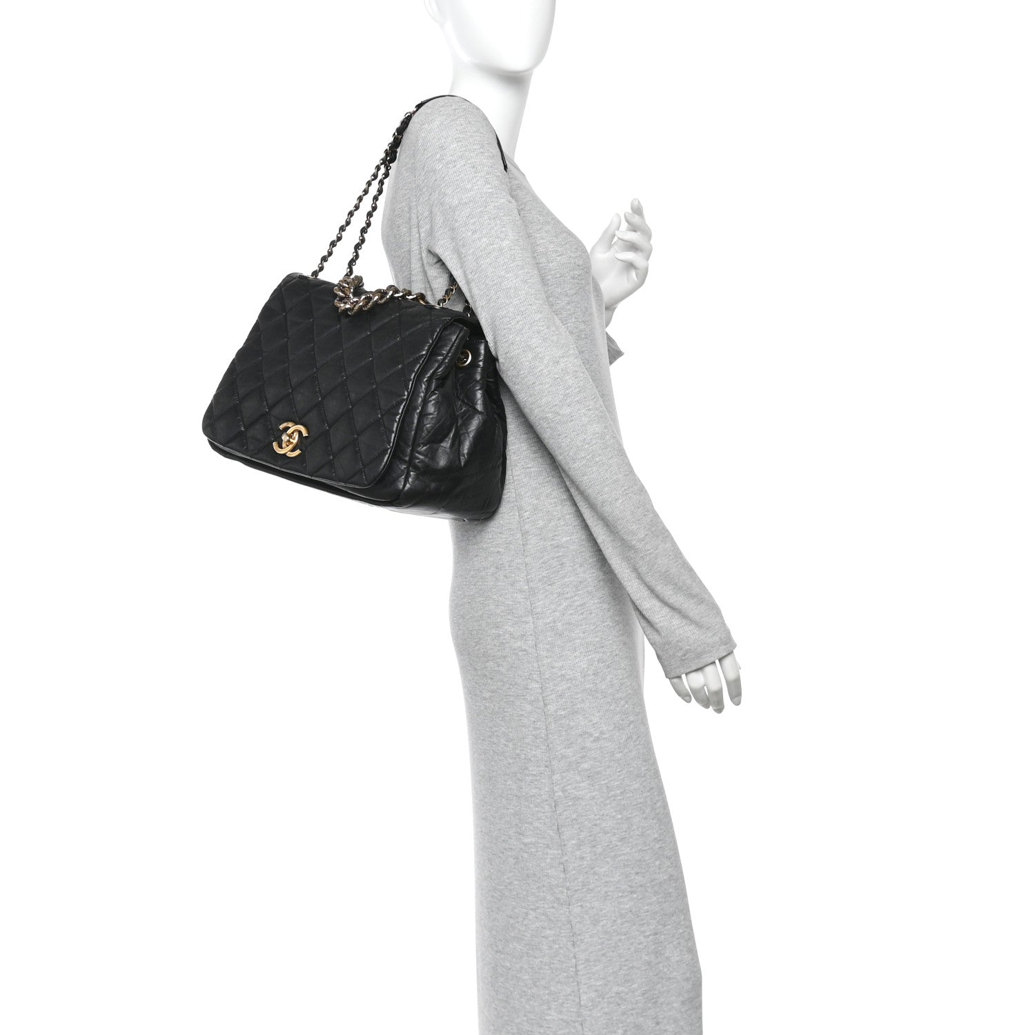 Chanel Aged Calfskin Quilted Large Pondichery Flap Black 2 of 10