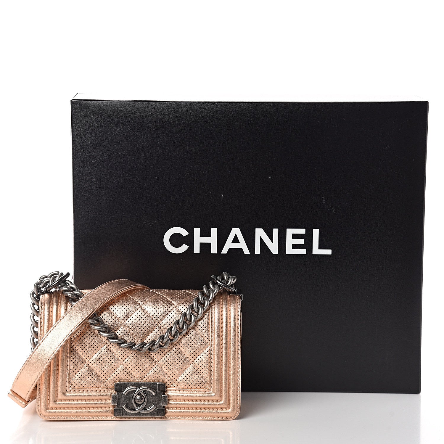 Chanel Metallic Calfskin Perforated Small Boy Flap Gold 9 of 9