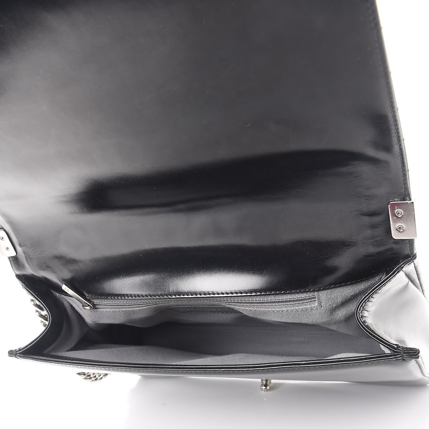 Glazed Calfskin Large Boy Flap Black