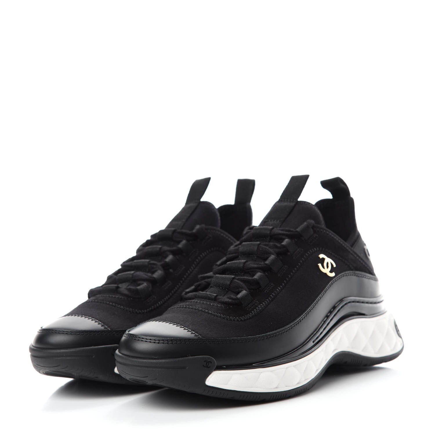 Chanel Velvet Calfskin Mixed Fibers CC Sneakers 36.5 Black 3 of 8