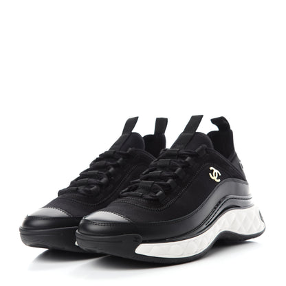 Chanel Velvet Calfskin Mixed Fibers CC Sneakers 36.5 Black 3 of 8