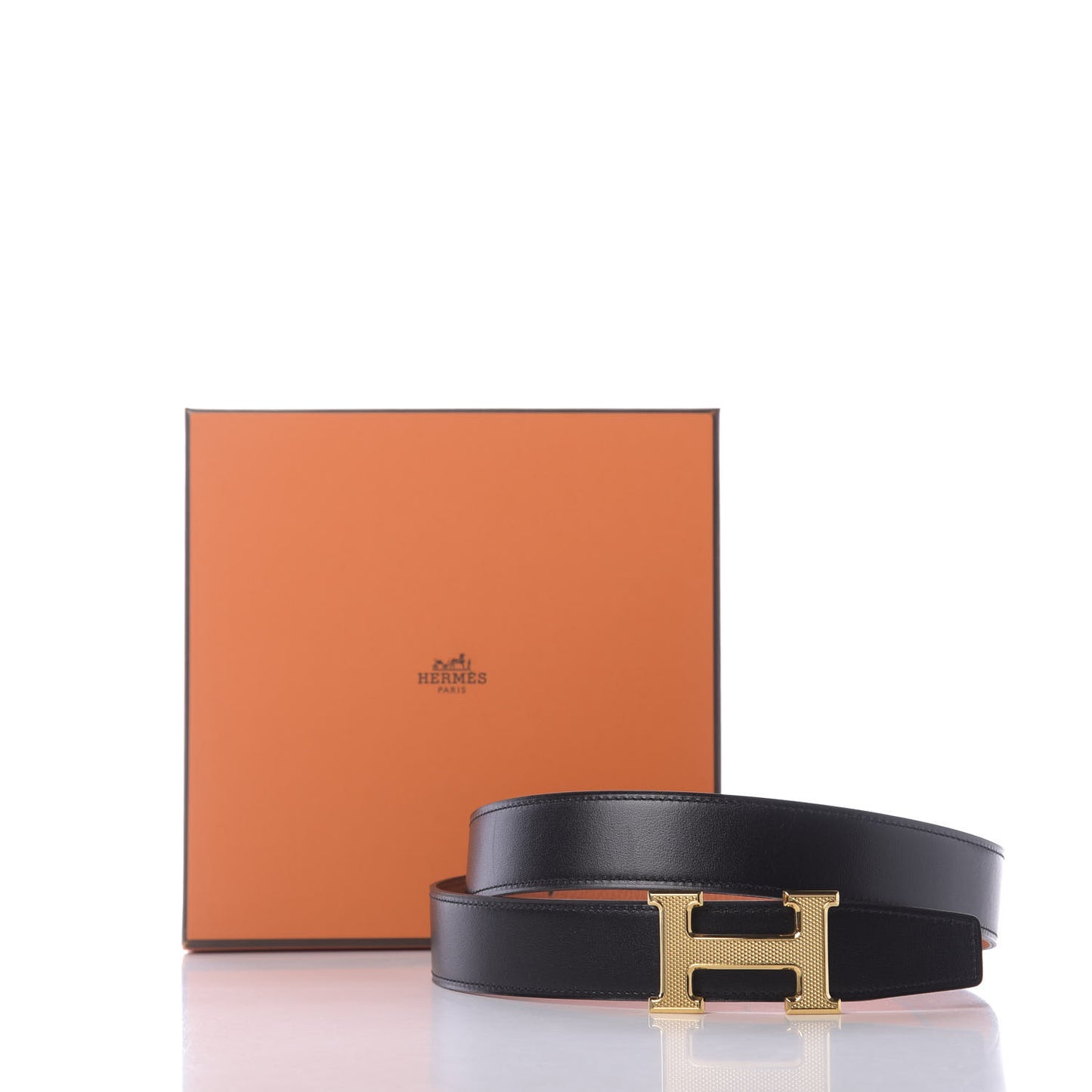 Box Togo 32mm Guilloche H Belt 85 Black Orange
