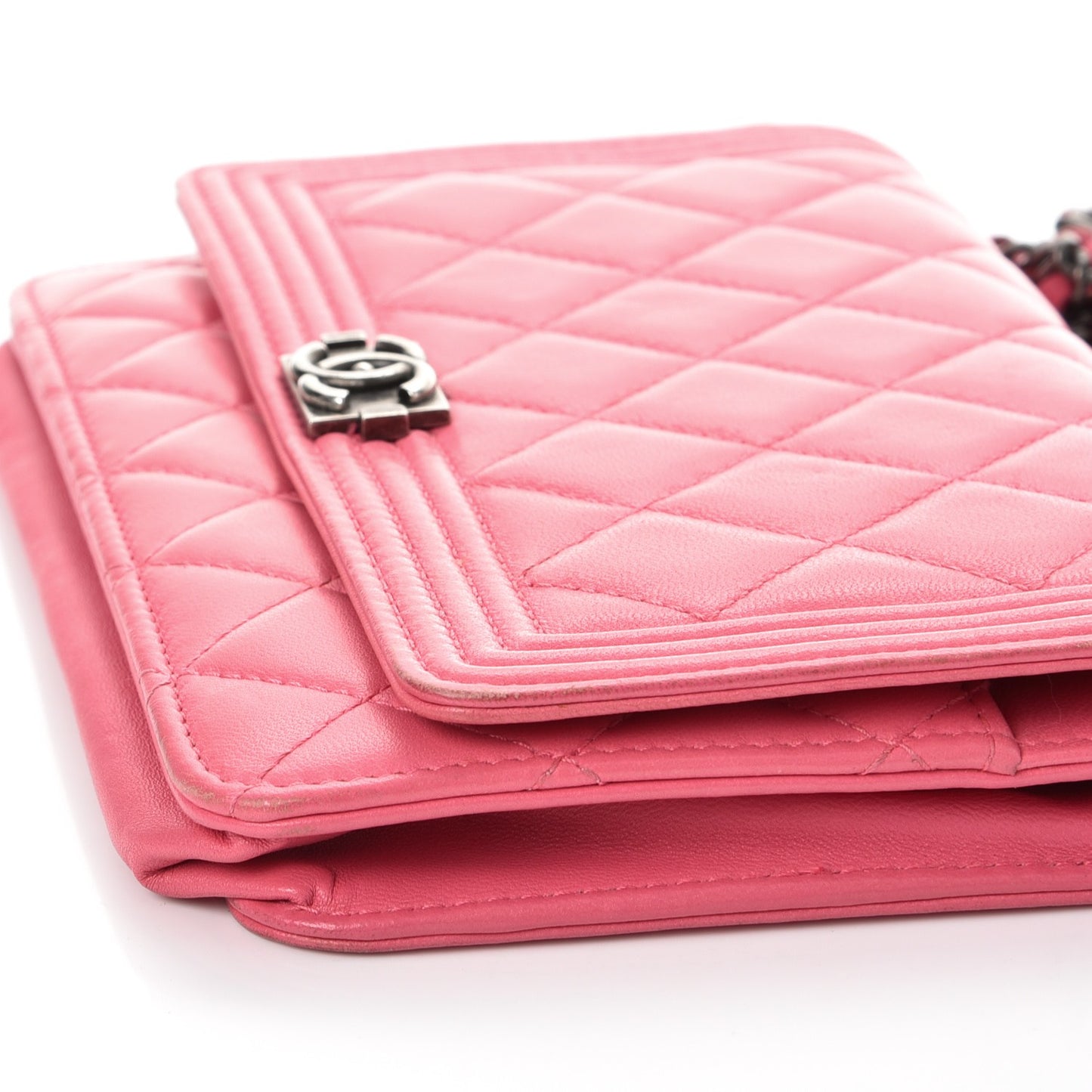 Lambskin Quilted Boy Wallet On Chain WOC Pink