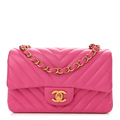 Chanel Lambskin Chevron Quilted Mini Rectangular Flap Dark Pink 1 of 11