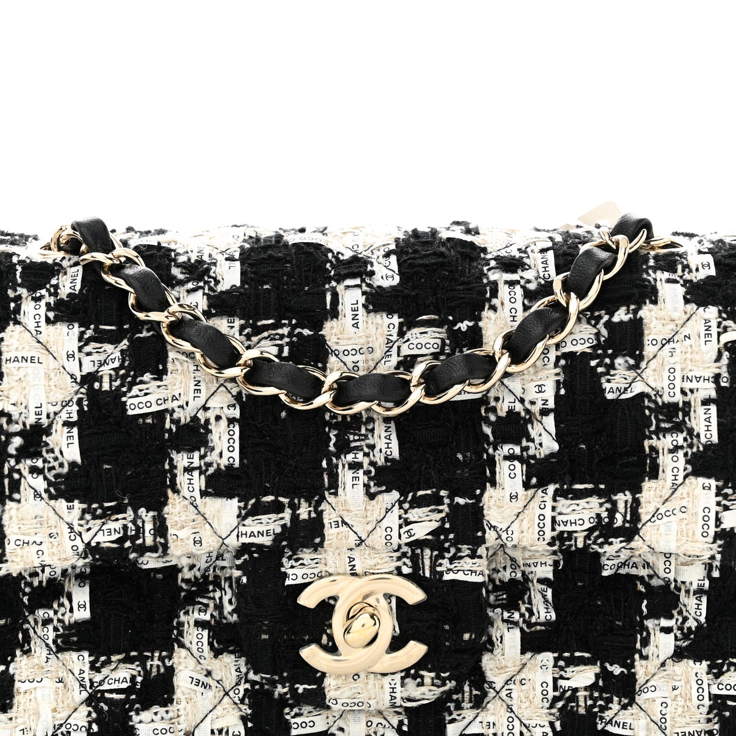 Tweed Quilted Mini Rectangular Flap Black Ecru White