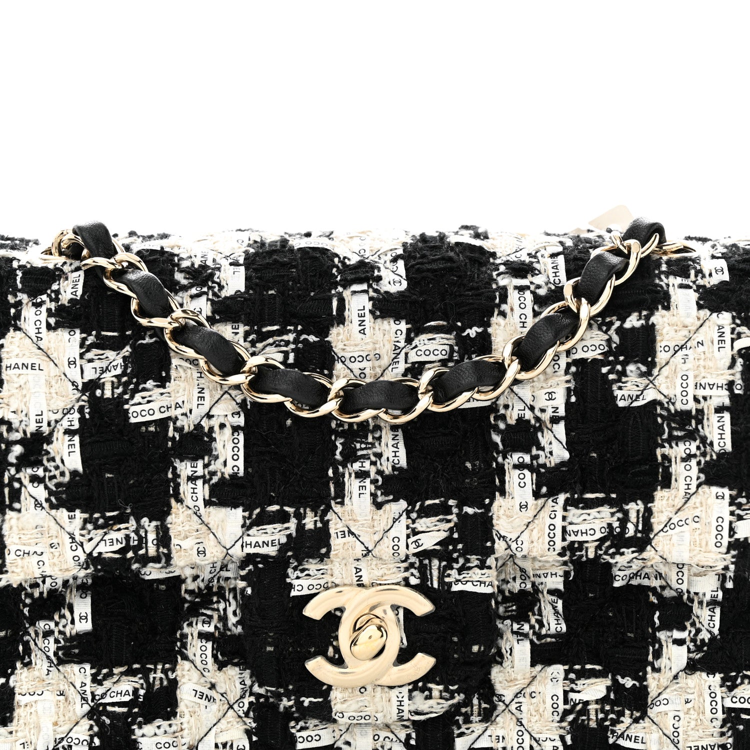 Chanel Tweed Quilted Mini Rectangular Flap Black Ecru White 7 of 10