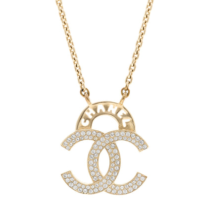 Chanel Crystal CC Cutout Logo Pendant Necklace Gold 4 of 6