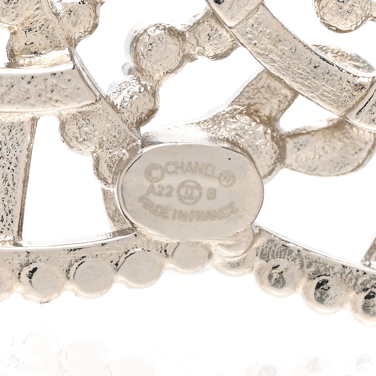 Metal Crystal CC Bow Coco Logo Brooch Silver