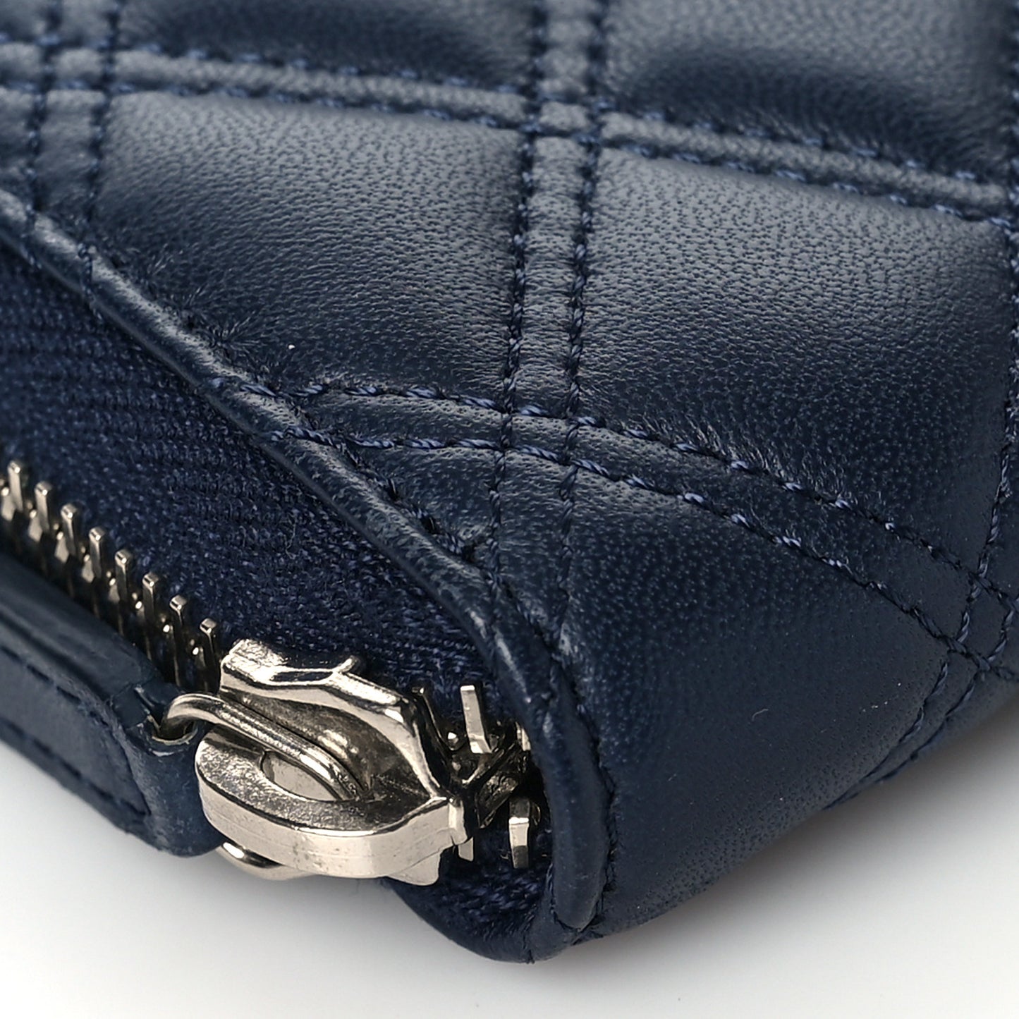 Lambskin Quilted Zip Around Coin Purse Wallet Blue