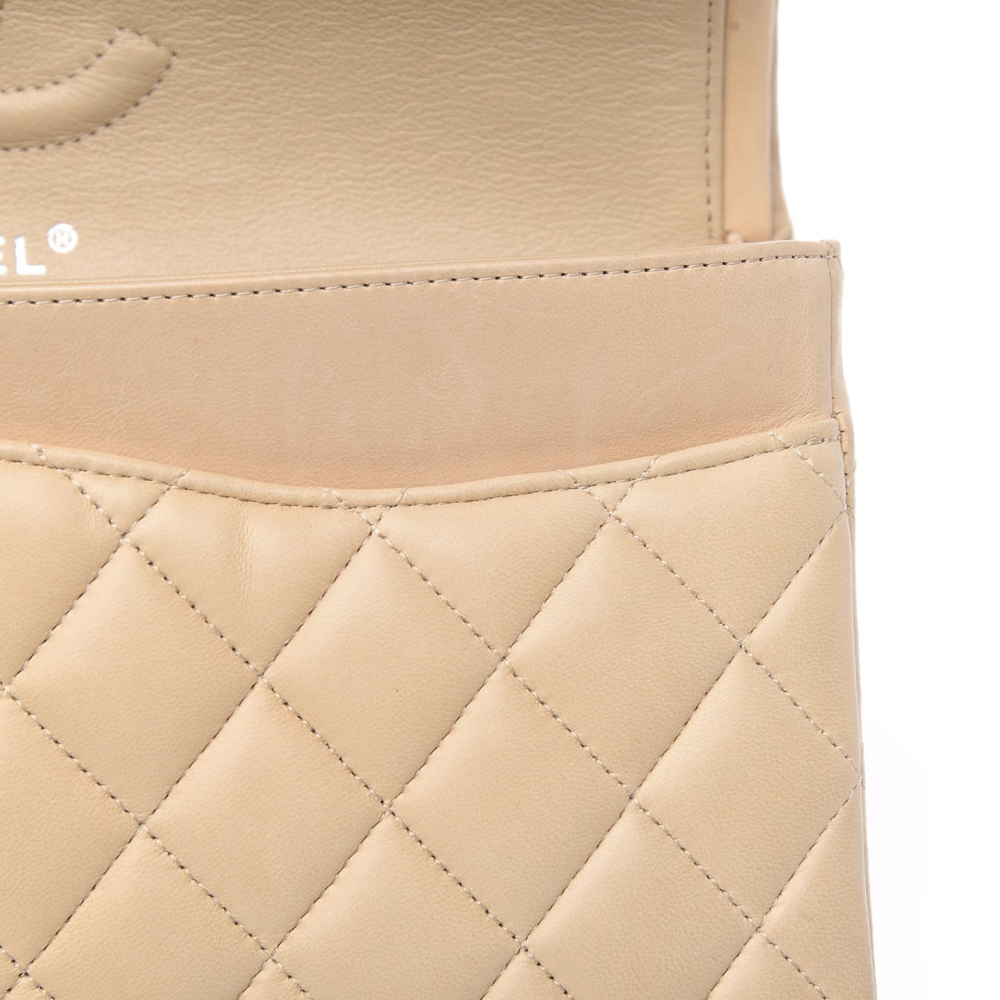 Lambskin Quilted Medium Double Flap Beige