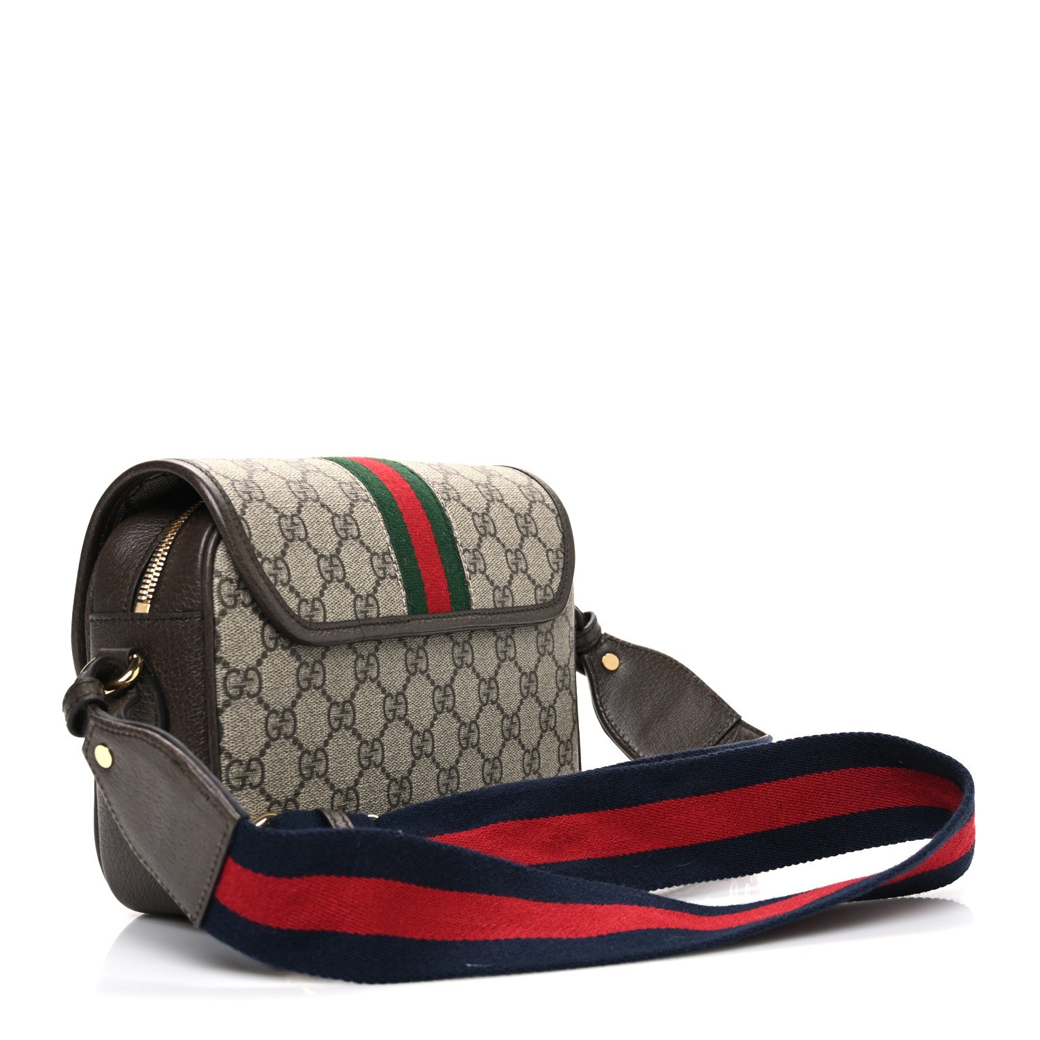 Gucci GG Supreme Monogram Textured Dollar Calfskin Web Studded Mini Ophidia Flap Shoulder Bag Beige Ebony New Acero 3 of 11