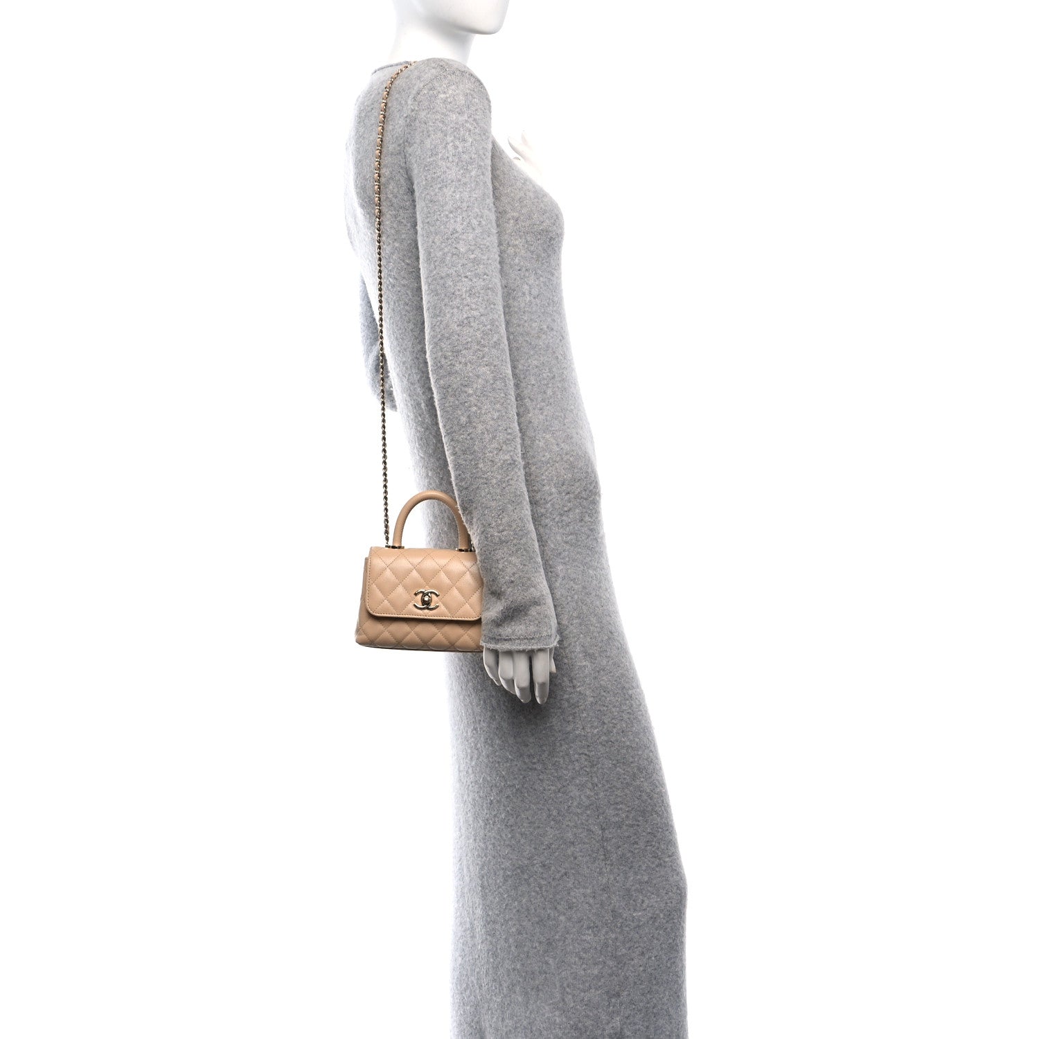 Chanel Caviar Quilted Coco Handle Clutch With Chain Beige 2 of 10
