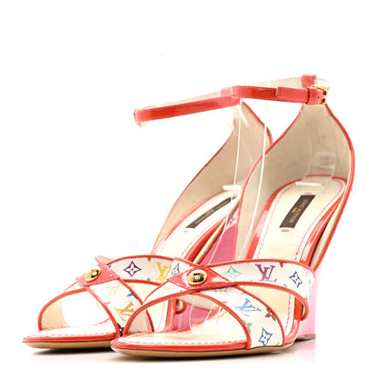 Louis Vuitton Monogram Multicolor Wedge Sandals 39 White Pink 8 of 28