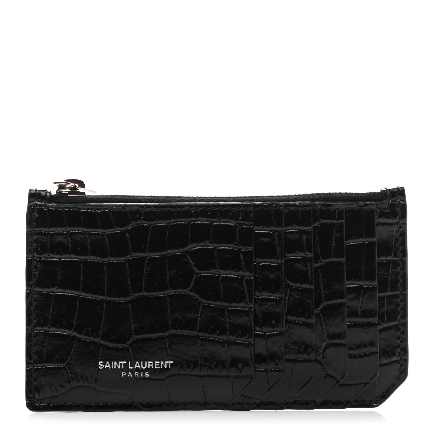 Calfskin Crocodile Embossed 5 Fragments Zip Pouch Card Holder
