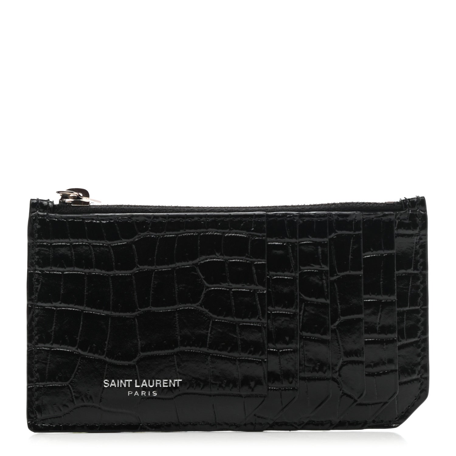 Saint Laurent Calfskin Crocodile Embossed 5 Fragments Zip Pouch Card Holder 1 of 8
