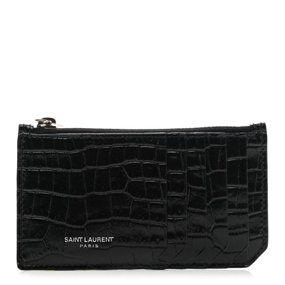 Saint Laurent Calfskin Crocodile Embossed 5 Fragments Zip Pouch Card Holder 1 of 8