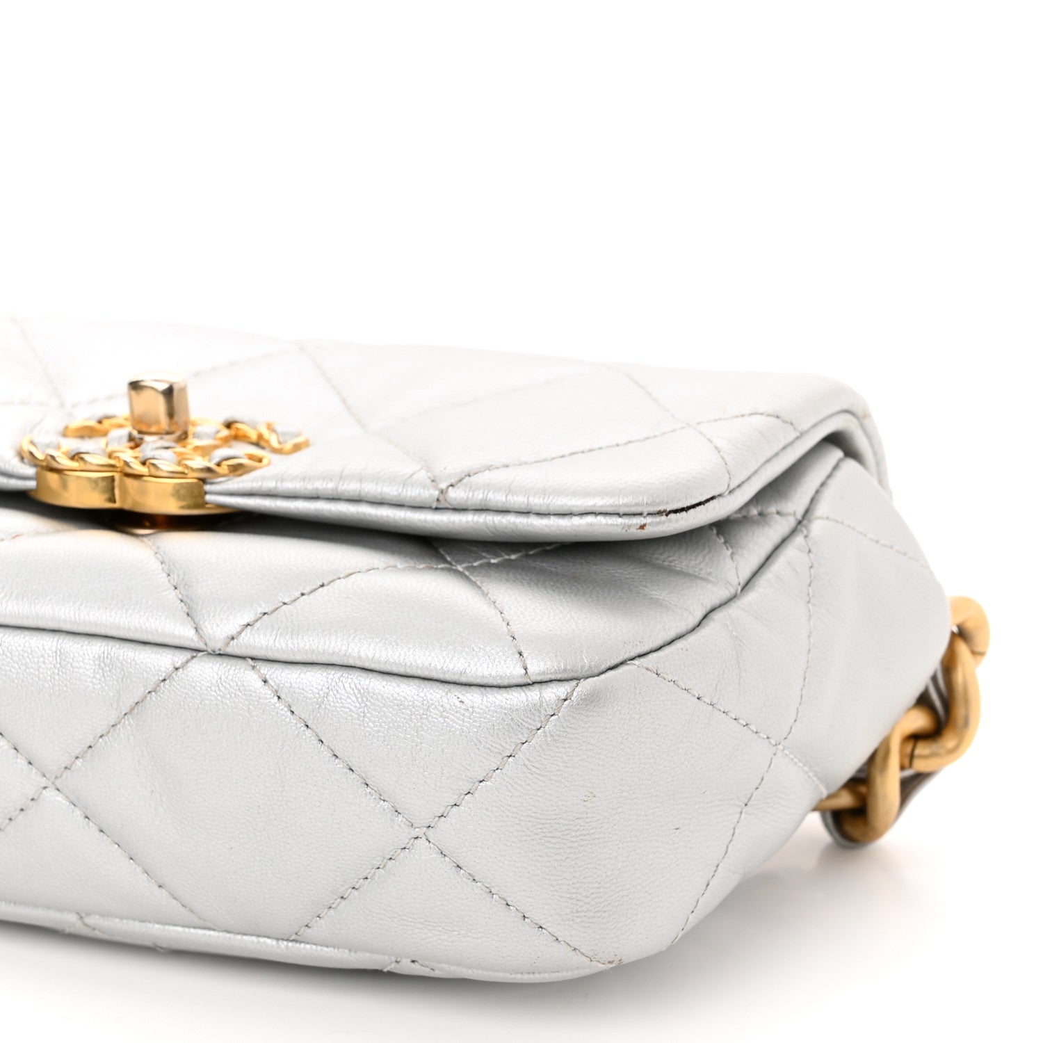 Chanel Metallic Goatskin Quilted Chanel 19 Waist Bag Silver 10 of 10