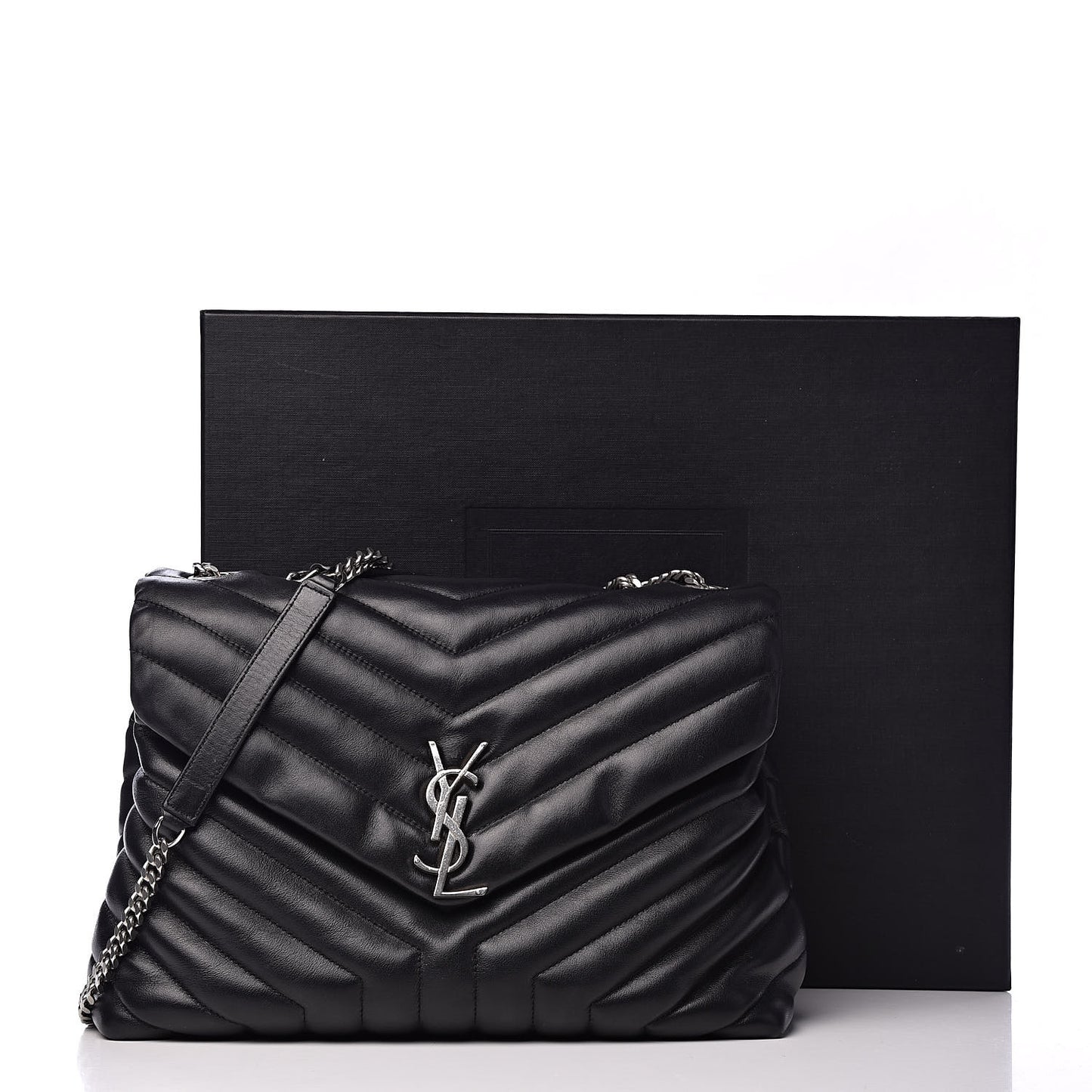 Calfskin Y Quilted Monogram Medium Loulou Chain Satchel Black
