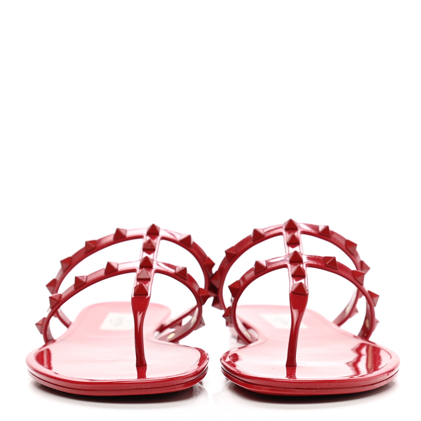 PVC Jelly Monochrome Rockstud Caged Flat Thong Sandals 40 Rosso Valentino
