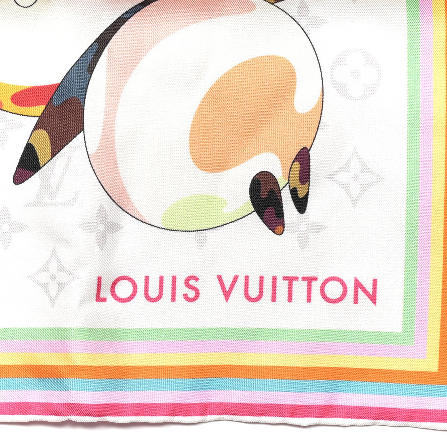 LV X TM Silk Monogram Superflat Characters Square Scarf 70 Brown White