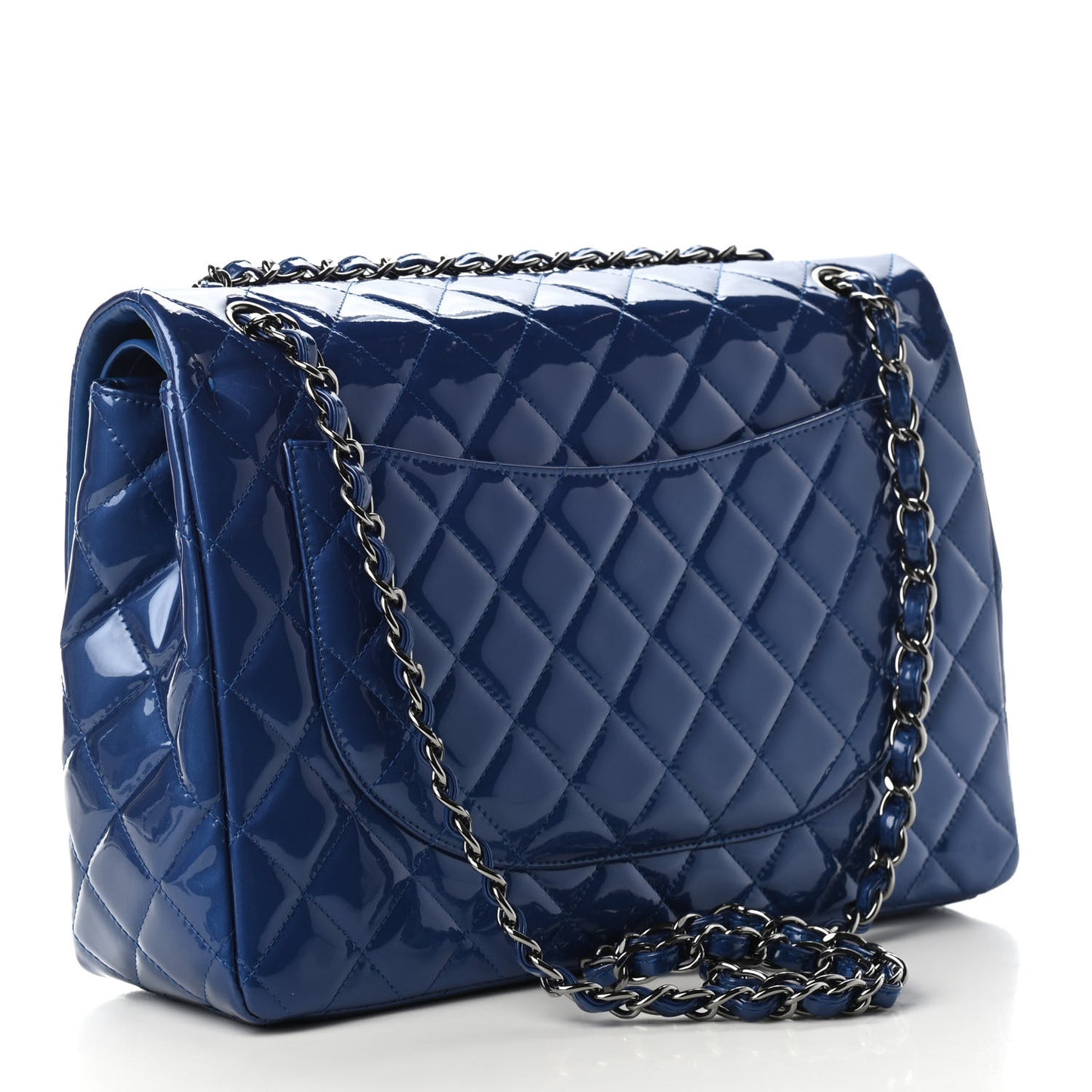 Patent Quilted Maxi Double Flap Blue