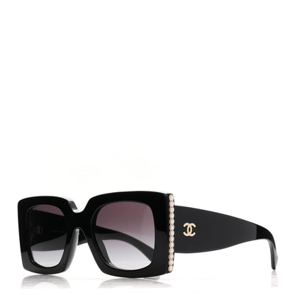 Chanel Acetate Pearl Rectangle Sunglasses 5480-H Black 1 of 8