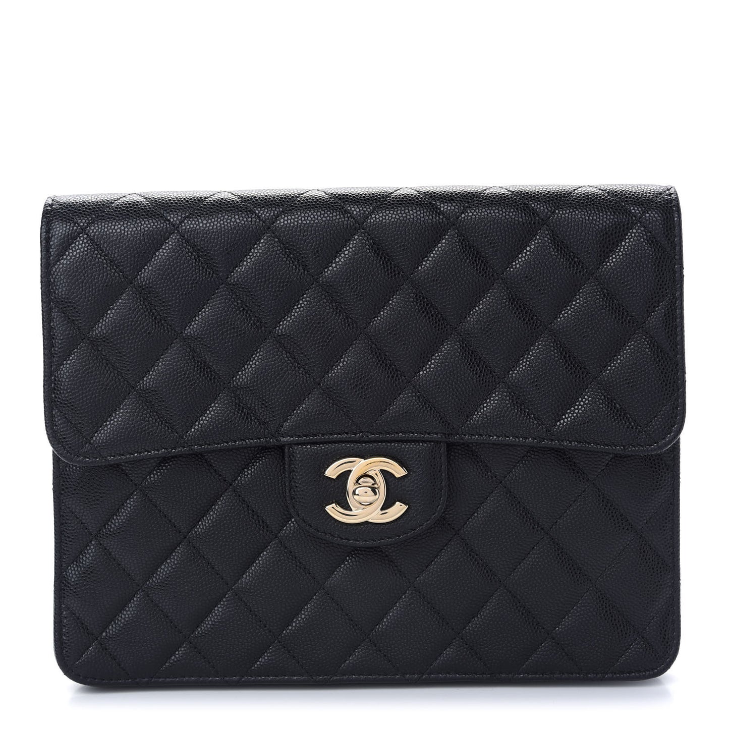 Caviar Quilted Square Flap Clutch Black