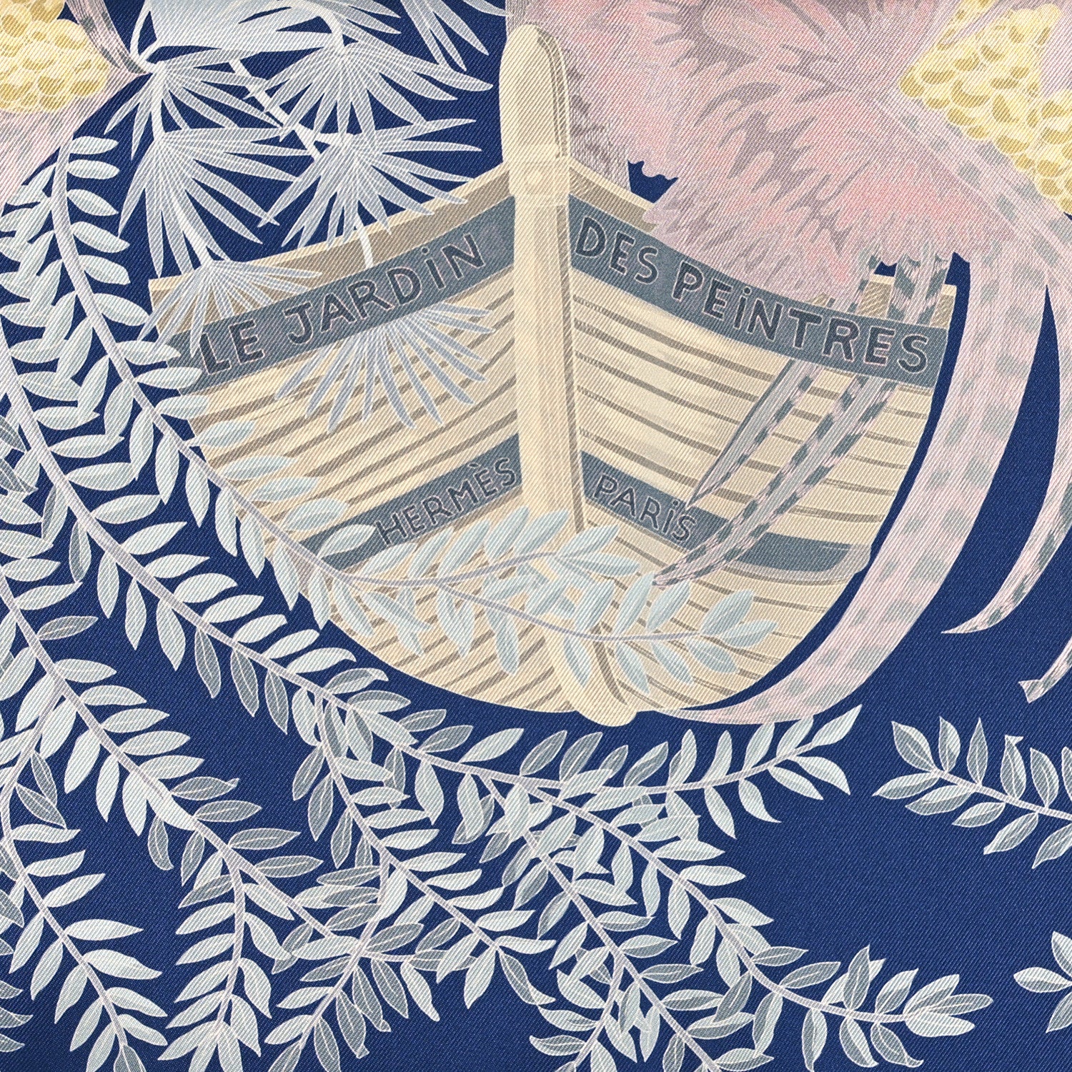Hermes Silk Le Jardin Des Peintres Double Face Scarf 90 Marine Clair Rose Pale Vert 3 of 4