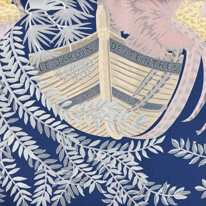 Hermes Silk Le Jardin Des Peintres Double Face Scarf 90 Marine Clair Rose Pale Vert 3 of 4