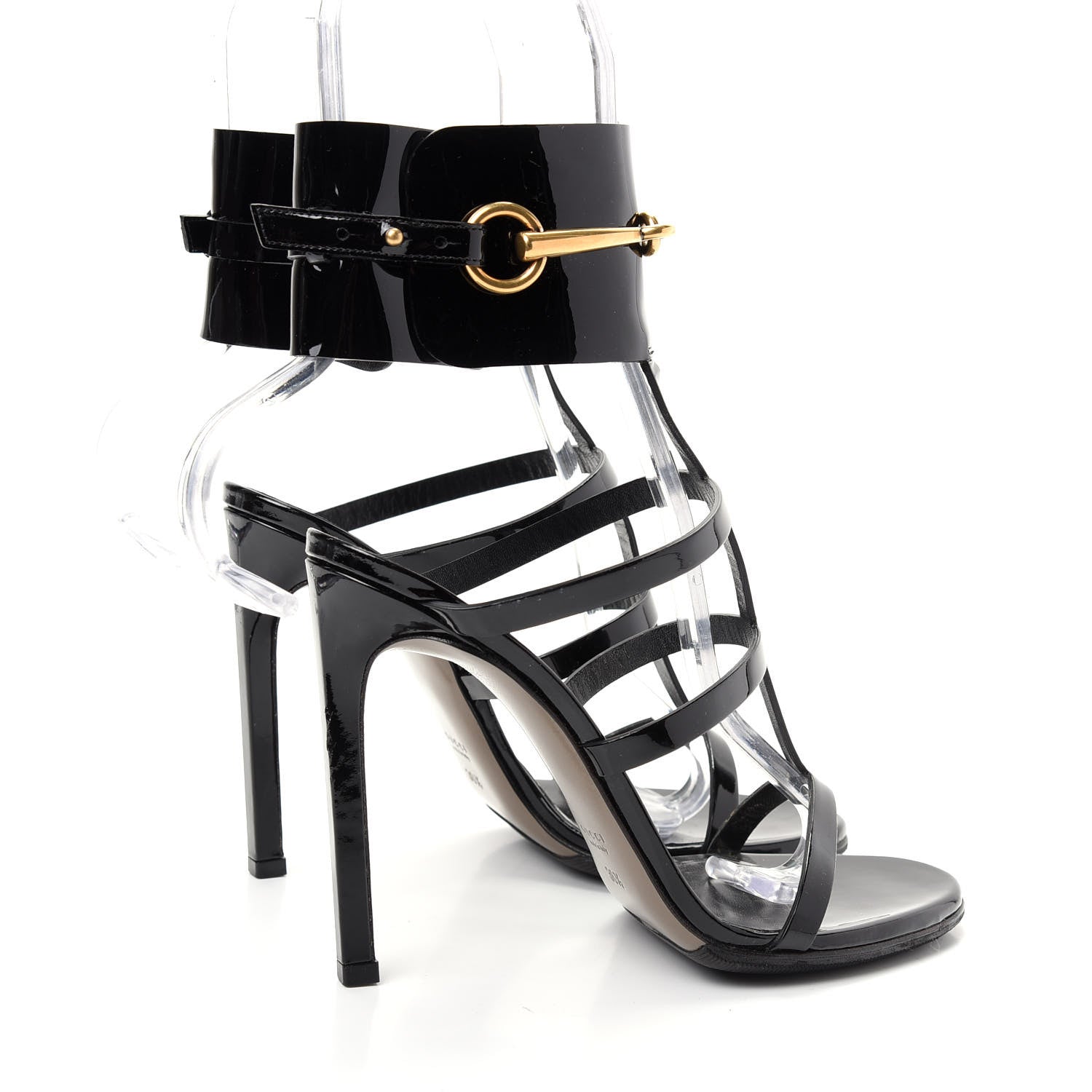 Gucci Vernice Crystal Ursula Ankle Wrap Caged Sandals 36.5 Black 3 of 9